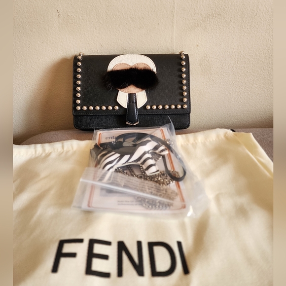 FENDI Authentic Leather Karlito Studs Shoulder Bag Limited Edition Black W/COA - Picture 2 of 12